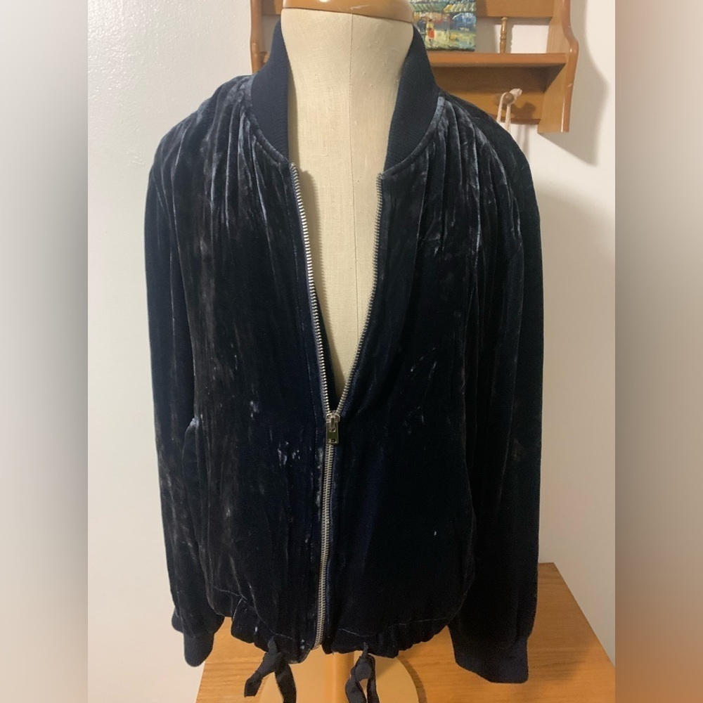 J.Crew Velvet Bomber Jacket in Midnight Navy Like New Size L - Picture 10 of 16